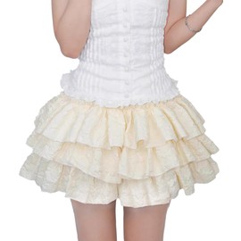 Sunidol Womens Y2k Lolita Ruffle Mini Shorts Skirt High Rise Layered Bloomers Summer Casual Short Pumpkin Pants Yellow L