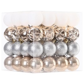 Sea Team 64-Pack Christmas Ball Ornaments with Strings, 40mm/1.57-Inch Medium Size Baubles, Shatterproof Plastic Christmas Bulbs, Hanging Decorations for Xmas Tree, Holiday, Party, Champagne & White