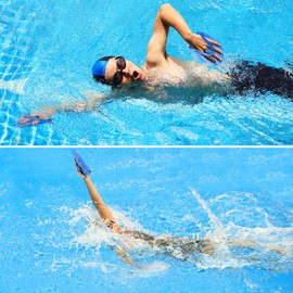 Pull Buoy & Hand Paddles Set – Blue Swimming Training Aid for Adults & Kids – Upper Body Strength Builder – Swim Float & Resistance Paddles Combo for Technique Improvement & Pool Workouts