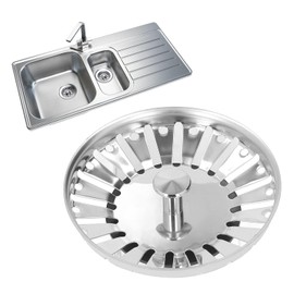 Colador de Fregadero de Cocina, 3.3 Pulgadas Cesta de Drenaje de Fregadero de Acero Inoxidable con Tapón de Drenaje de Goma, Coladores para Fregadero de Cocina de Repuesto para Desagües Estándar