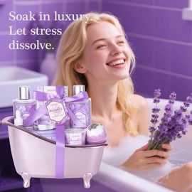 9Pcs Moisturizing Lavender Spa Bath Gifts Set - Spa Gift Baskets for Women