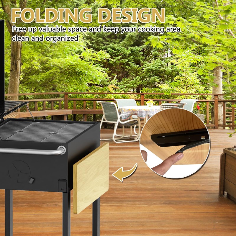 FAUENPEEY 26x12 Inch Wood Folding Grill Shelf Accessory - Solid