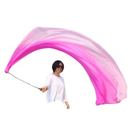 Winged Sirenny 90" Play Silk Scarf with Poi Ball, Colorful Silk Flag Ribbon Streamer, Belly Dance Practice VOI, Single Piece (Pink Fading)