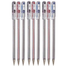 Pentel Assorted Colour Pack Superb Ballpoint Pen Ball Point Pens 0.7mm Nib Tip 0.25mm Line Width Fine Line Refillable Ink BK77 (3 Of Each Colour - 9 Pens - Black Blue Red)