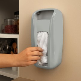 KICHLY Plastic Bags Holder, Durable Grocery Plastics Dispenser, Storage Organizer & Saver for Grocery, Shopping & Trash Bags, Wall Mount, Grey