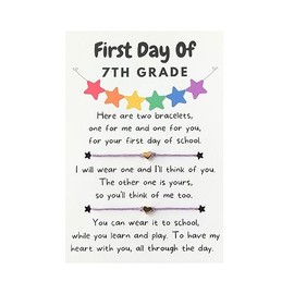First Day of 7th Grade Star Banner, MOMMY and ME Bracelets, First Day Of School, Wish Bracelets Back to School Gift Matching Set Bracelet (Lavender Hemp Cord Bracelet with Gold Heart Bead)