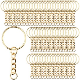 120 Pieces Key Chains DIY Craft Set Rings Key Ring with Chain Key Chain Blank Ring Accessories Key Chains for Keys Craft DIY Bags Jewellery Making Gold