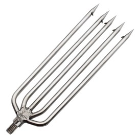 FREGITO Fishing Harpoon, Stainless Steel Fishing Barbed Spear Aluminum Alloy Rod Gig Gaff with 8mm Screw for Outdoor Fishing Landing Large Fish Frog (5-Prong, 5-Prong)