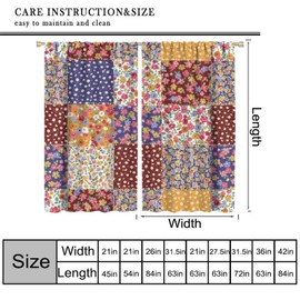 Patchwork Curtains, Country Garden Fall Flowers Paisley Plaid Patchwork Pattern Window Treatments, Print Blackout Drapes 2 Panel Set for Living Room Bedroom Kitchen21 W X 54"" L, Style-1