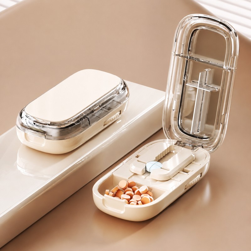 Portable Pill Cutter and Organizer for Travel – 1/2, 1/3,