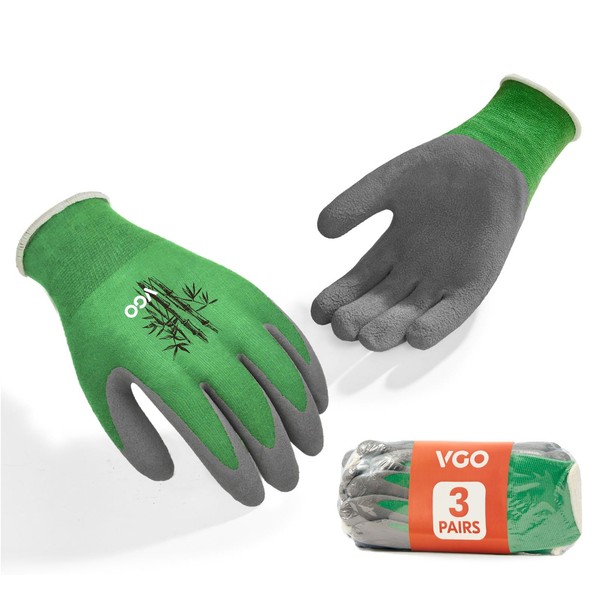 Vgo... 3 pairs Multi-Purpose Work Gloves, Anti-Slip Latex Coated, Breathable