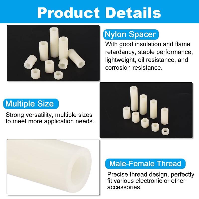 PATIKIL M5 Nylon Spacer Set, 100Pcs Non-Threaded ABS Round Spacer
