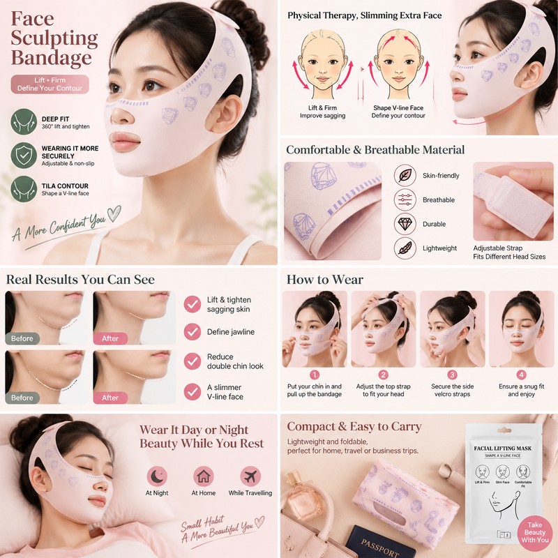 Adjustable V-Line Face Strap for Chin & Jawline Support –