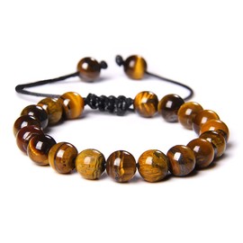 YINRIS Natural 8mm Gorgeous Semi-Precious Gemstones Round Tiger‘s Eye Beads Adjustable Bracelet Unisex (Yellow Tiger Eye Adjustable)