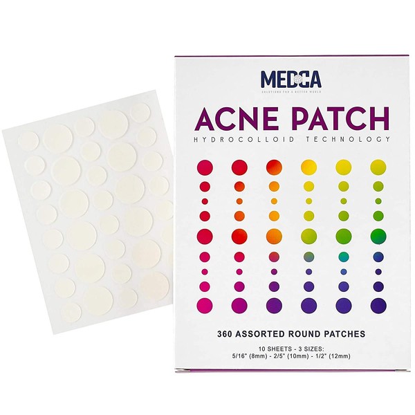 Acne Patches for Facial - Hydrocolloid Bandages (360 Pack) Pimple Plasters in 3 Universal Sizes, Acne Spot Treatment, Face and Skin Spots, Hides Pimples and Blackheads