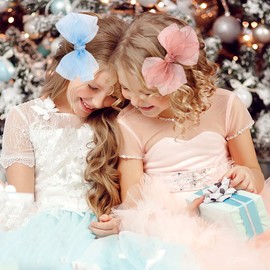 5.5-Inch Organza Double Hair Bows Alligator Clips Hair Accessories for Girls Toddler Kids Children Teens - Sky Blue