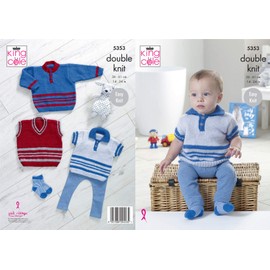 King Cole 5353 Knitting Pattern Baby Sweater Polo Shirt and Tank Top in Comfort DK