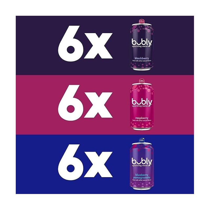 bubly Sparkling Water, Triple Berry Variety Pack, 12 Fl Oz