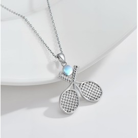 YYmqmq Tennis Racket Necklace 925 Sterling Silver Moonstone Sports Pendant Tennis Jewelry Tennis Themed Gifts for Women Girlfriend Mom