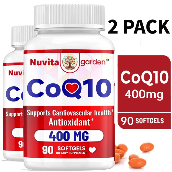 NUVITAGARDEN CoQ10 400mg, 180 Softgels – Bioavailable Coenzyme Q10 Supplements