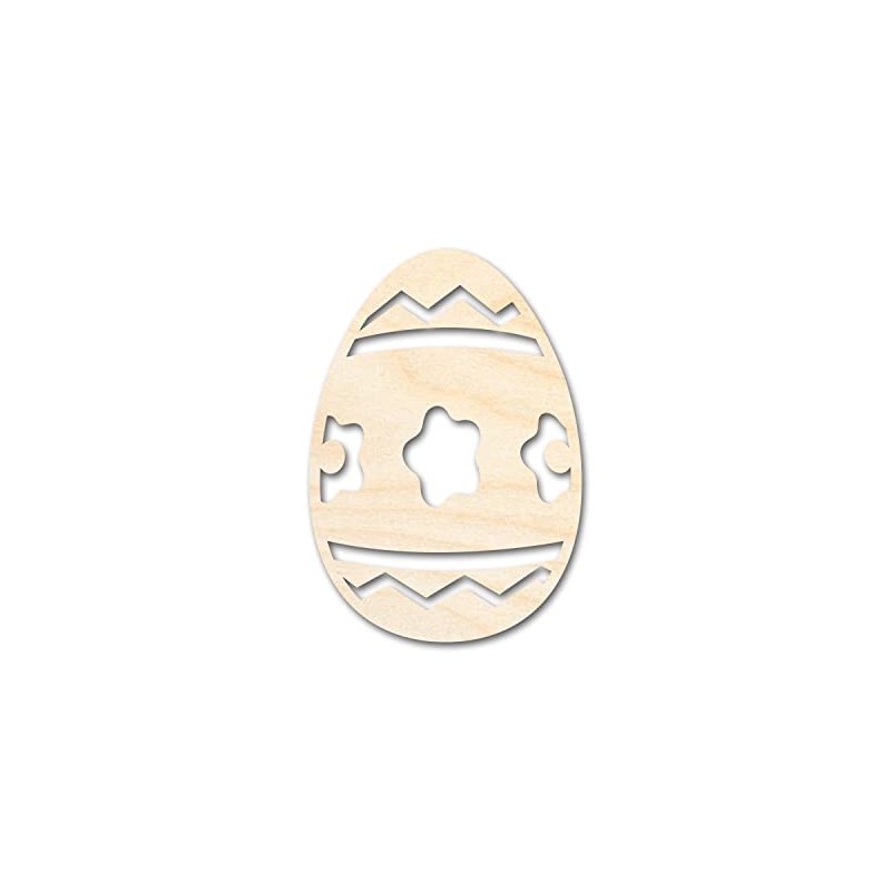 Unfinished Wood Striped Flower Egg Shape Easter Craft up to
