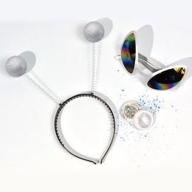 U-Goforst Alien Headband Alien glasses Glitter Set, Alien Antenna Headband Alien Sunglasses Adult Women, Space Alien Costume Accessories, Sparkly Alien Accessories