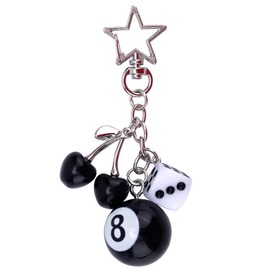 Mikovivi Black 8 Ball Lucky Dice Cherry Keychain, with Star Cute Aesthetic Billiard Ball Bag Charm for Women & Men Y2K Keyring Chain for Pool Lovers & Sports Fans