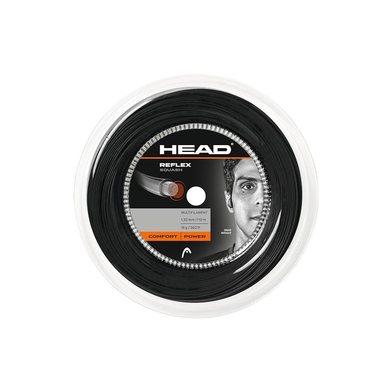 HEAD Reflex 16 1.30mm Squash 110M Reel, Black 16