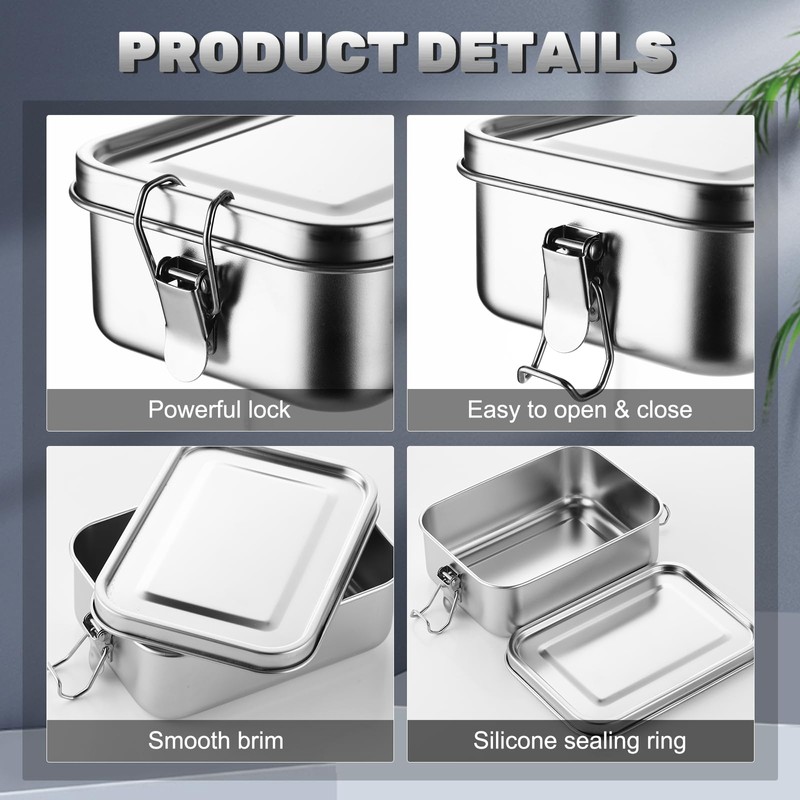 Umigy 4 Pcs Stainless Steel Food Containers Metal Bento Lunch