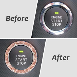 ToBeQueen Push Start Button Bling Ring Emblem Sticker，2Pcs Car Bling Decor Girly Car Accessories Interior Ring Car Decorations for Women,Champagne