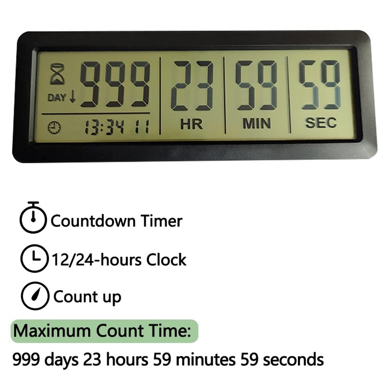 FCXJTU Digital Countdown Day Timer - Black Upgraded Large 999
