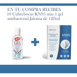 Shenyun 10 Cubrebocas KN95 de 5 Capas BFA ≥ 95% mas 1 Gel Antibacterial Jaloma de 120Ml