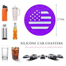 ZNDAW 4 PCS Car Cup Holder Coasters, 2.75 Inch Universal Non-Slip American Flag Insert Coaster for Auto Cup Holders, Shockproof Car Drink Mat for Men Women, Vehicle Interior Decor (Purple)
