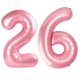 40 Inch Pearlescent Pink Number 26 Balloon Number 26 Balloon 40 Inch, 26th Birthday Party Decorations for Boy or Girl Huge Mylar Anniversary Party Supplies