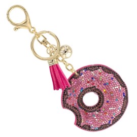 Unbranded 5” DONUT KEYCHAIN PINK MULTI COLOR STONES ( 31654 )