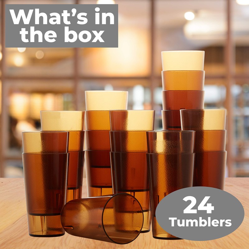 Restaurant Grade, BPA-Free 12oz Amber Plastic Cups 24pk. Super Durable,