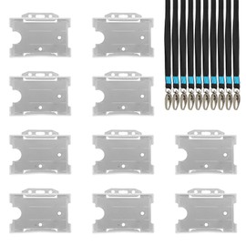 Pack of 10 Translucent Card Holders, Equipped with 10 Black Card Holder Ropes, Plastic Card Holders, ID Holders, Medical Staff and Office Workers
