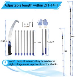 Zeepzer [14 feet] Pole Saws for Tree Trimming Extendable High Pruning Saws Manually Stainless Steel Gardening Saws Extension Bar Saw Pole Pruning Limb Saw for Trees, Bamboo Wood, Plastics