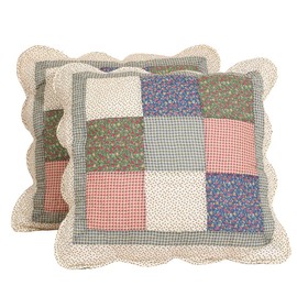 vctops Set of 2 Quilted 100% Cotton Boho Throw Pillow Covers 18" x 18" Farmhouse Country Floral Patchwork Decorative Cushion Cover, Patchwork Flower M