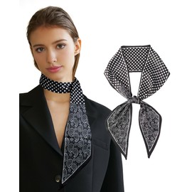 AWAYTR Long Silk Feel Scarf Women Hair Scarf Satin Neck Scarf Tie Bandana Headband Scarf Edge Wrap Head Scarf Purse Handbags (Black Cashew)