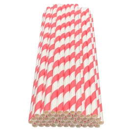 Haobase Pack of 50 Paper Straws, Biodegradable Paper Straws for Drinking Cocktail, Coffee, Cold Drinks (Stripe Pattern) (White/Rose Stripes)
