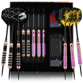 Turnart Darts Metal Tip Set - Professional Darts Brass Barrels Steel Tip Darts Darts Set 6 pcs 22/24 Grams 12 Aluminum Shafts 35/48 with Stylish Case (Color)
