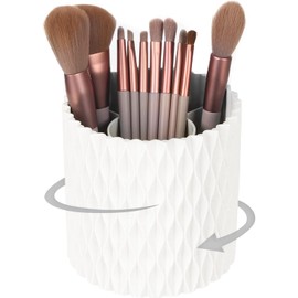 Organizador para brochas de maquillaje - 360° giratorio, 5 ranuras para brochas, cosméticos, lápices labiales, bolígrafos Organizador para tocador y escritorio (blanco)