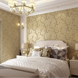 Q QIHANG Country Retro Pastoral Style Non-Woven Embossed Pattern Living Room Bedroom Non-Pasted Wall Paper 1.73' W x 32.8'L (A Yellow)