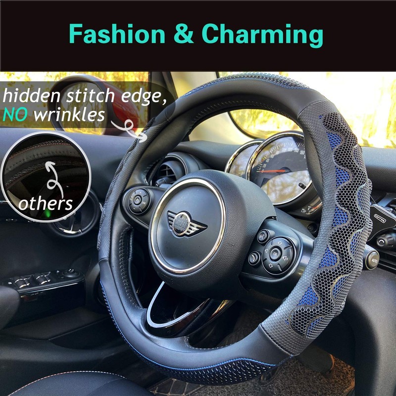 PINCTROT Steering Wheel Cover Great Grip with 3D Honeycomb Anti-Slip