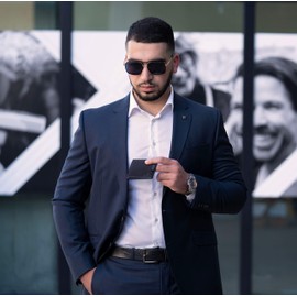 SERMAN BRANDS RFID Blocking Bifold Slim Genuine Leather Minimalist Front Pocket Wallets for Men Money Clip (Midnight Black 3.0)