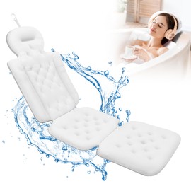 Full Body Bath Pillow, Luxury Bath Cushion with 192 Suction Cups, Bath Pillows for Tub for Head and Neck Support, with Laundry Bag (White, 51" x 16")