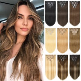 ROSEBUD Clip In Hair Extensions Real Human Hair Remy 7Pcs 16 Clips Seamless Weft Hair Extensions Human Hair