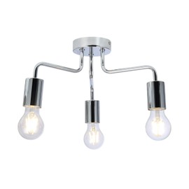 UKEW 3 Way Retro Ceiling Light - Chrome Vintage E27 LED Compatible Semi Flush Arm Lighting Fixtures for Modern Kitchen Bedroom Lounge