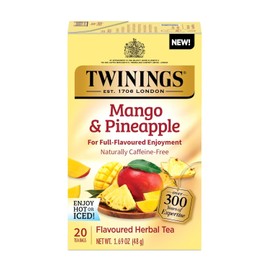 Twinings NEW Mango & Pineapple Herbal Tea Individually Wrapped Bags, 20 Count (Pack of 1), Naturally Caffeine-Free, Enjoy Hot or Iced